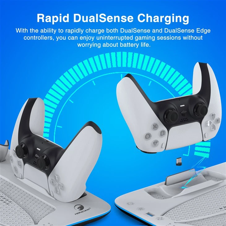 Honcam PS5 Slim 3 Level Cooling Fan Dual Controller Charging Station For Dualsense Edge Controller PS5 Slim New Console