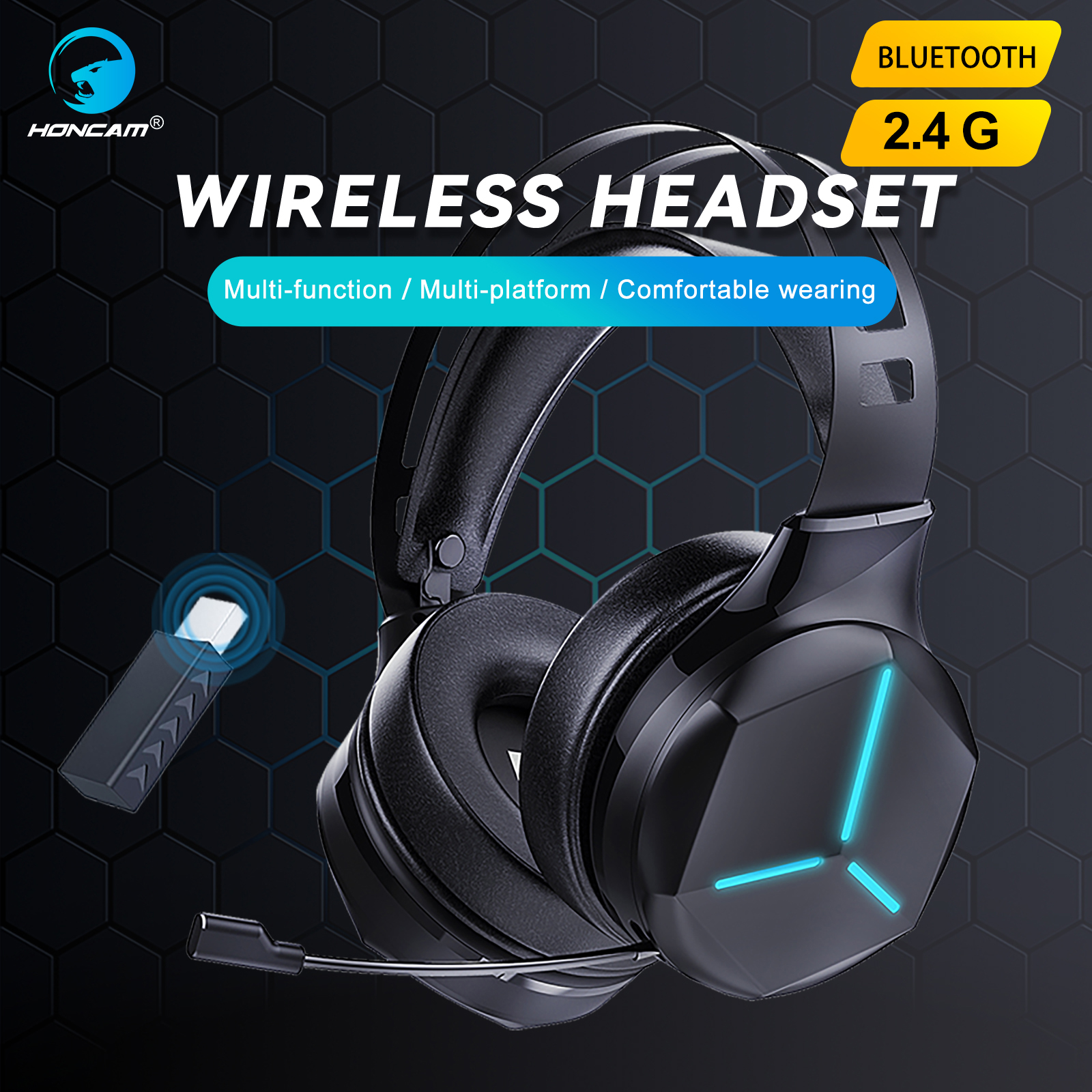 Wireless Gaming Headset Tri-mode Wired/Bluetooth/2.4G Wireless