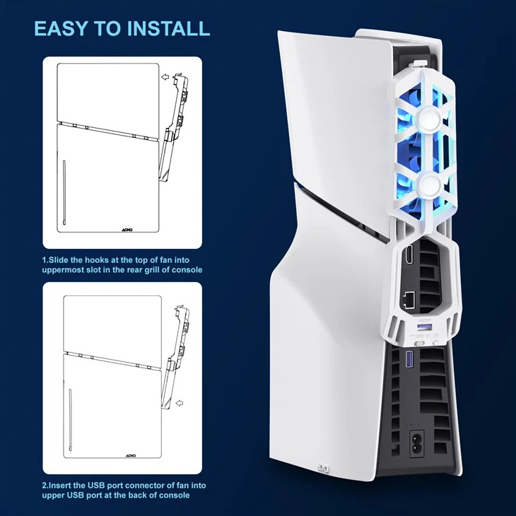 Honcam PS5 Fan Cooling Fan For PS5 Playstation 5 Fan Ultimate Cooling Precision Intelligent RPM Control And LED Ambiance