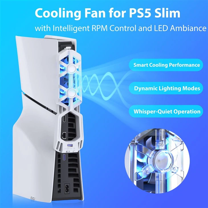 Honcam PS5 Fan Cooling Fan For PS5 Playstation 5 Fan Ultimate Cooling Precision Intelligent RPM Control And LED Ambiance